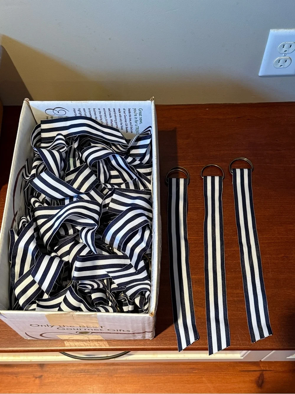 136 Nautical Napkin Rings - Navy and White Striped D-Ring